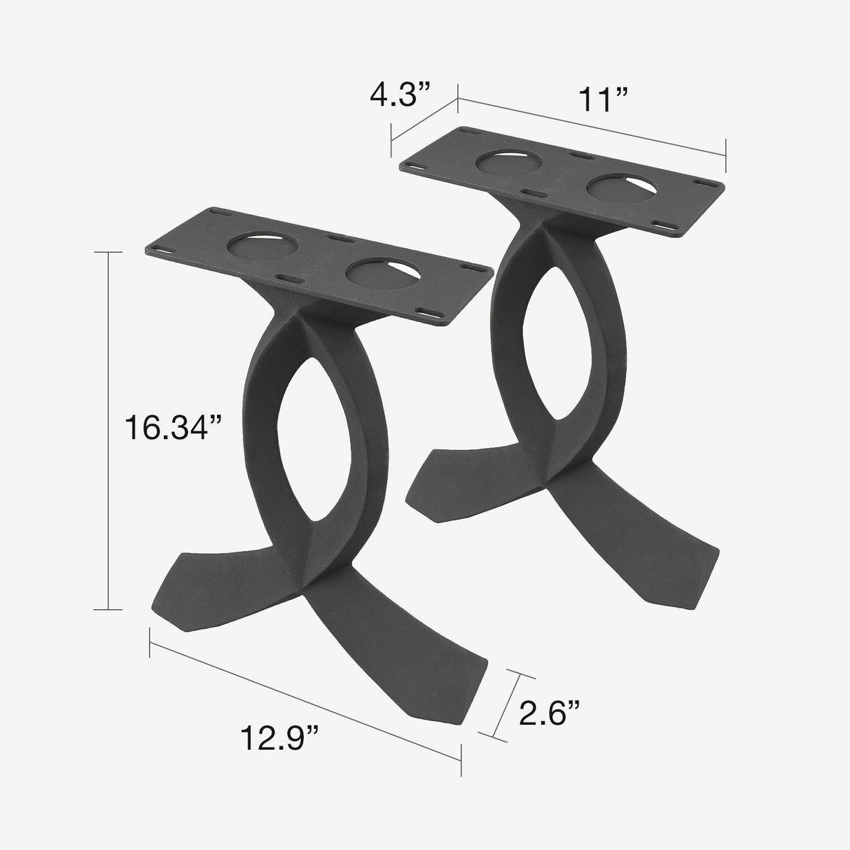 bench legs 16.3" height with detailed dimensions