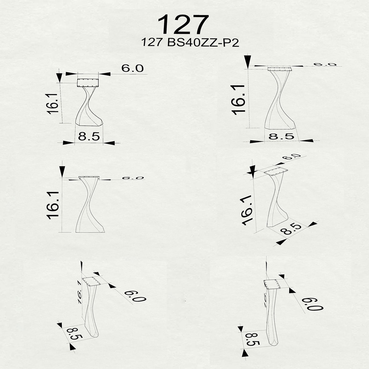 Coffee Table Legs 214/127 Botas 16.1" H Minimalist Style for Live Edge Tabletop