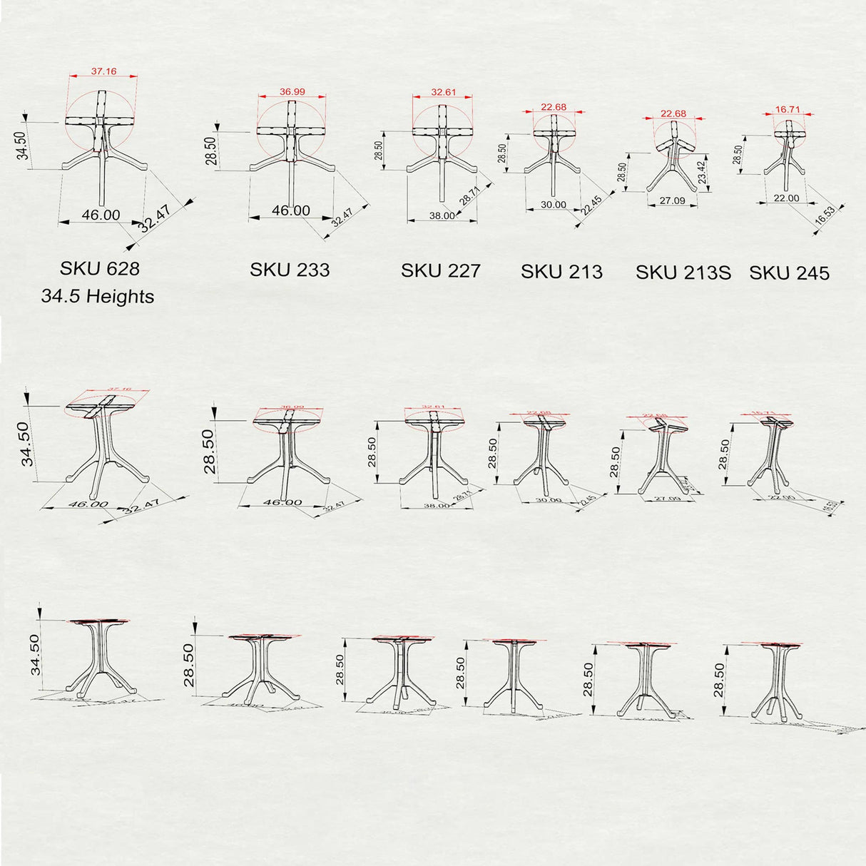 Table Base 213S Wishbone 28H for Round Dining Tabletop table base metal table base dining table base table base only