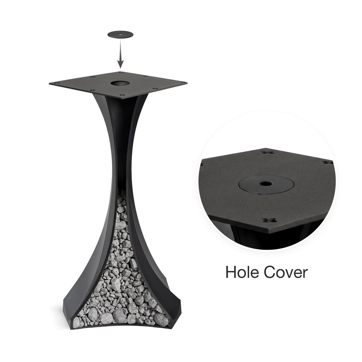 Black Metal Bar Table Base 626 & 627 Lithe 40" H – Scandinavian minimalist pedestal bar base featuring an iconic, sculptural hourglass silhouette handcrafted from heavy-duty powder-coated steel in matte black. These architectural bar-height table bases provide an ultra-sturdy foundation (1,000 lbs capacity) available in 16.3"L (Model 626) or 21.7"L (Model 627) footprints. A premium DIY steel bar base engineered with a precision-drilled mounting plate to securely support a heavy live-edge tabletop, marble sl