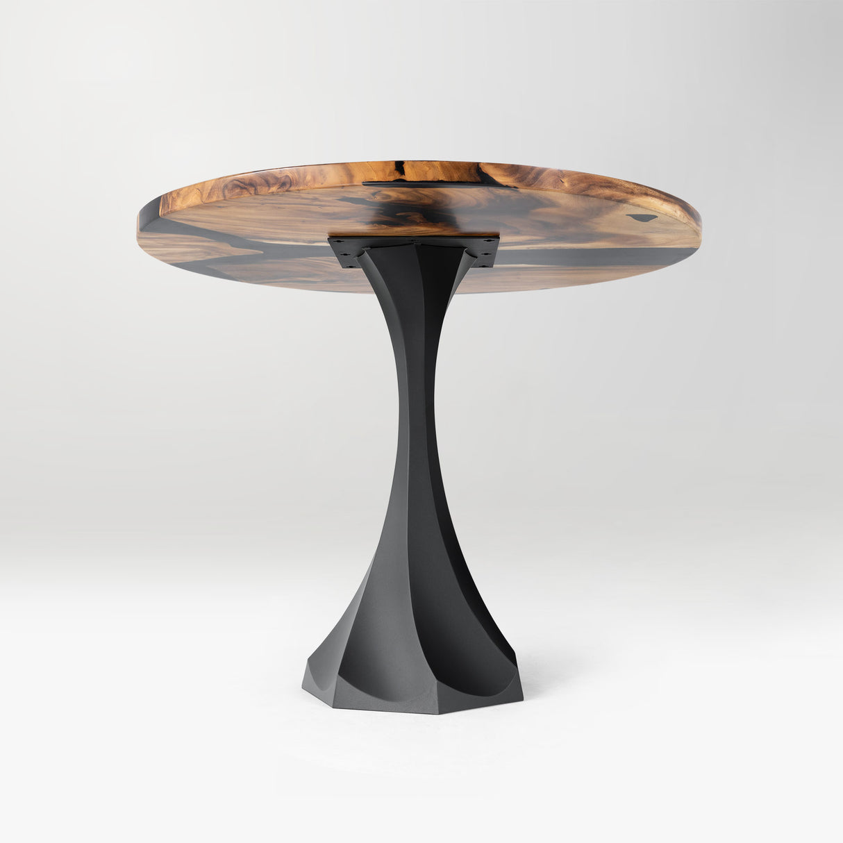 round wooden table with a bar table base