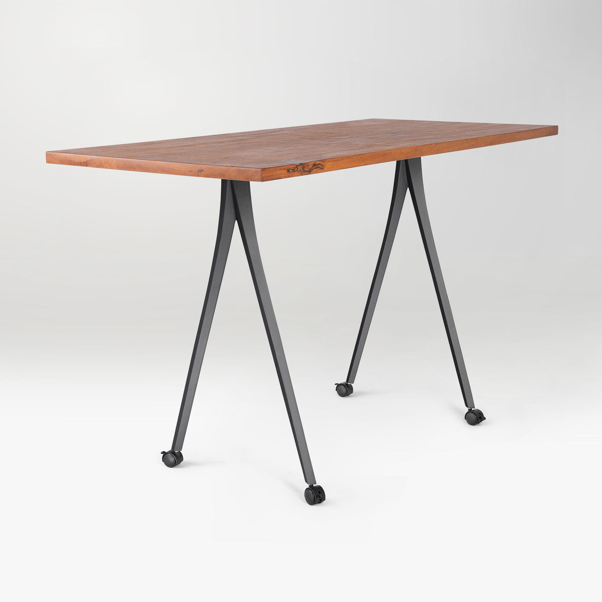 wooden table with metal legs