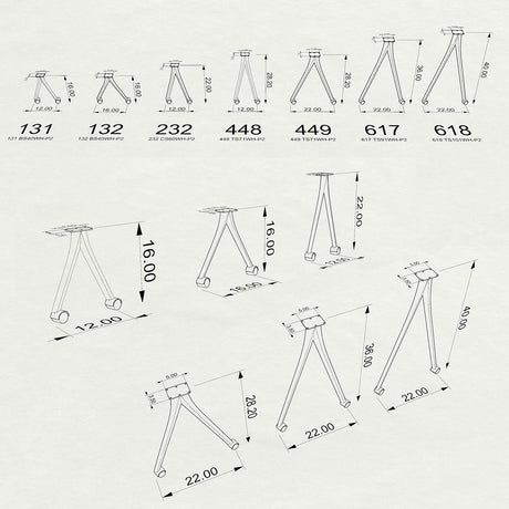 3D drawings of bar table legs 618 Compa with dimensions