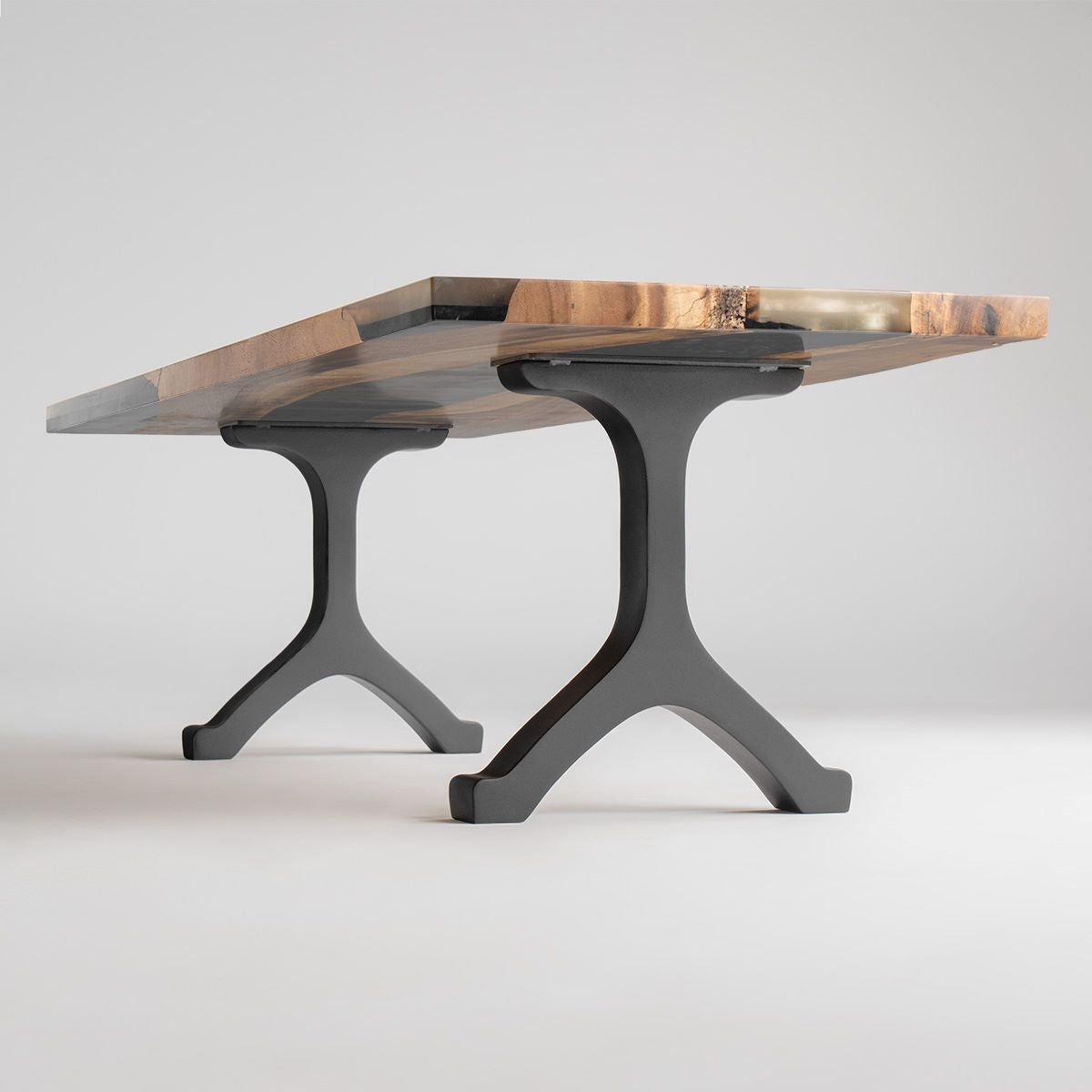 wishbone bench legs supporting a live edge wooden table