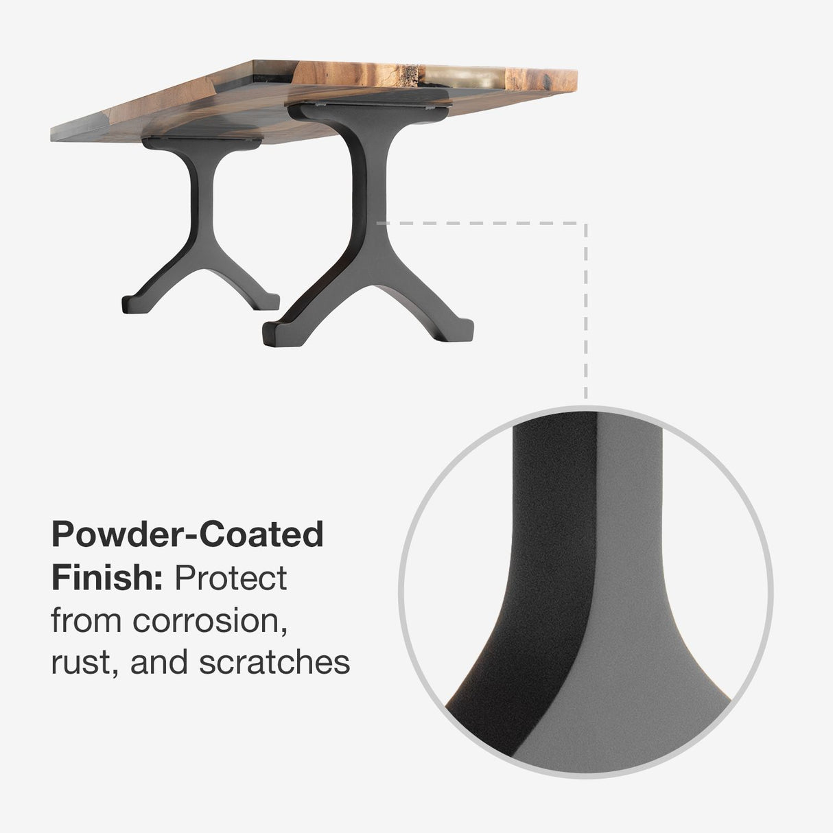 wishbone bench legs with durable black powder-coated finish protecting from rust