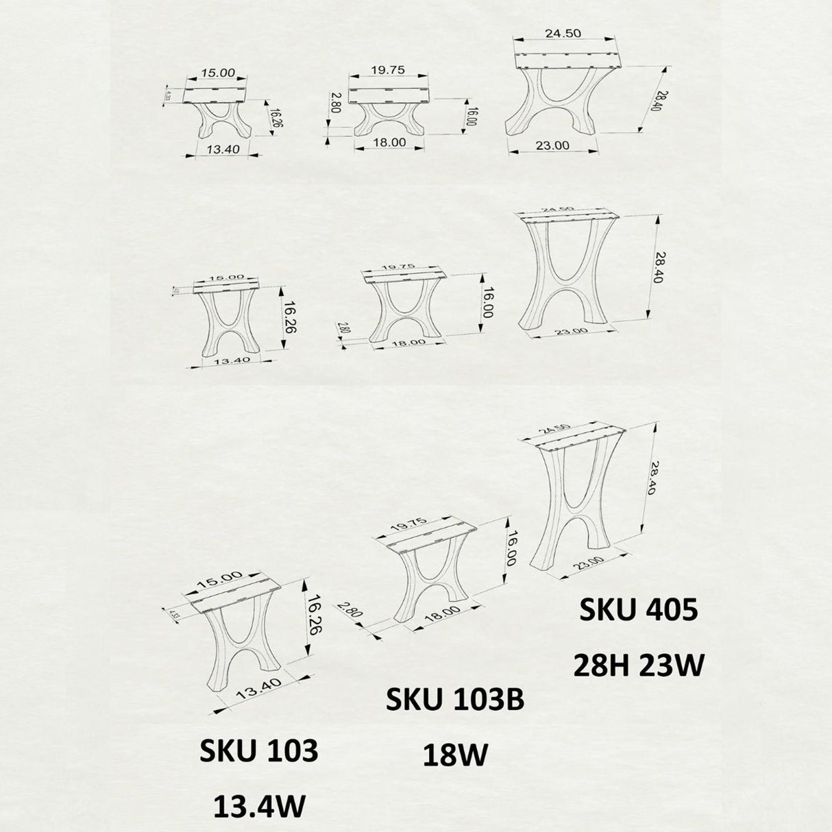 Metal Bench Base 103 Haru 16.3" H – contemporary arched table base set (2 pieces) handcrafted from heavy-duty powder-coated steel in matte black. This heavy-duty metal bench base features a dual-post sculpted arch design and a sturdy foundation (500 lbs capacity). A premium DIY steel bench base and low furniture foundation specifically engineered to support a heavy live-edge tabletop, wood bench top, or entryway seat.