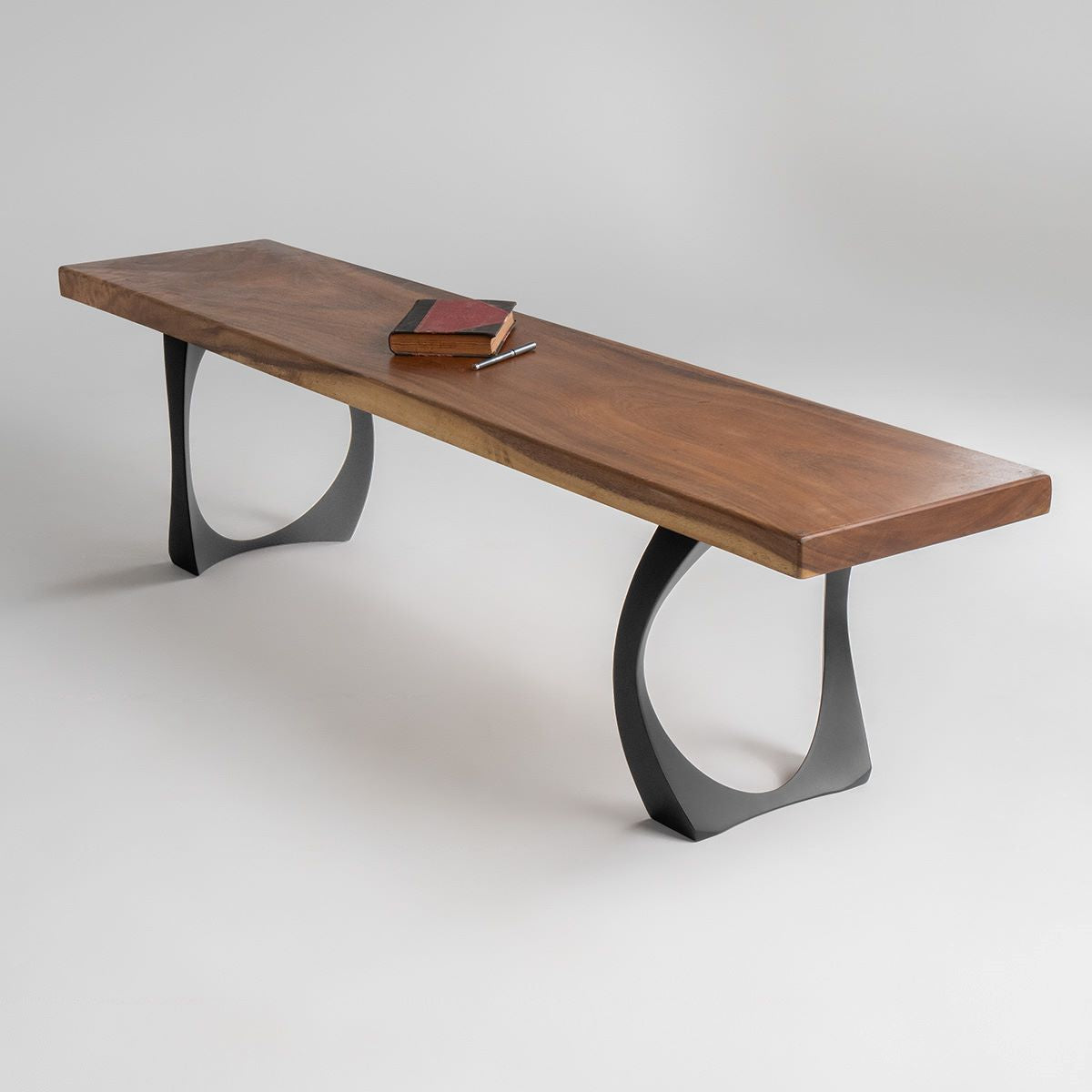 modern live edge bench with metal bench legs – heavy duty steel circular legs for dining or workbench