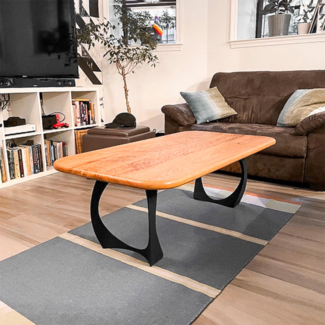 indoor bench with metal legs – live edge tabletop with strong iron legs for modern living room