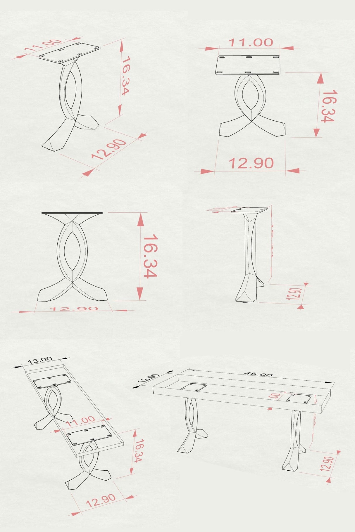 Bench Legs 108 Curva for Modern Wooden Tabletop bench legs metal bench legs bench legs metal work bench legs 3d