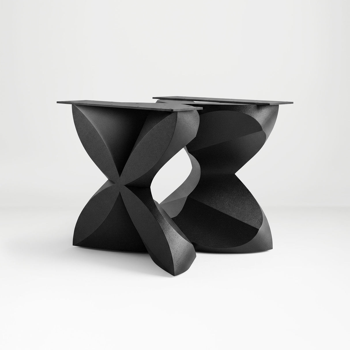 Black Coffee Table Base 134 Chloris Petal 16" H – botanical flower-inspired pedestal base handcrafted from heavy-duty powder-coated steel in matte black. This sculptural metal base features a compact petal silhouette and a sturdy foundation (500 lbs capacity; 16"x16"x16"), specifically engineered to support a heavy live-edge tabletop, round wood top, or marble slab. A premium DIY steel table base that brings an organic, modern statement to luxury living rooms and sunrooms.