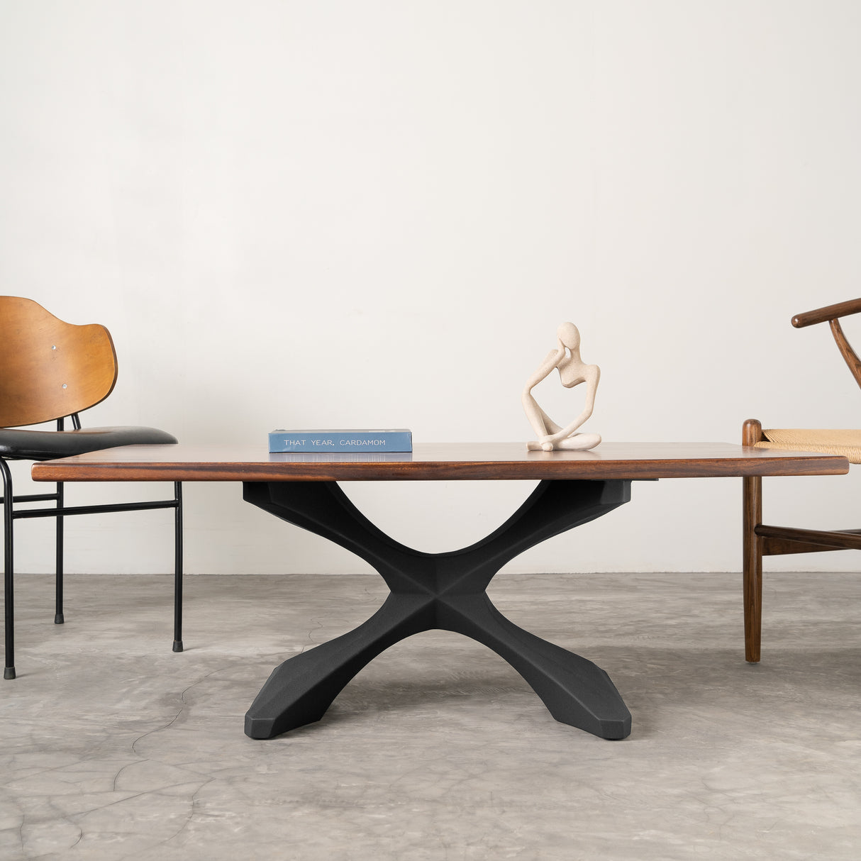 Metal Coffee Table Base 221 Xerxes 16" H – Scandinavian minimalist pedestal base handcrafted from heavy-duty powder-coated steel in matte black. This sleek metal coffee table base features a unique hollow design for gravel-filling to maximize stability and a sturdy foundation (500 lbs capacity; 23.6"L x 16"W). A premium DIY steel coffee table base engineered with an expansive 18" pre-drilled mounting plate to securely support a heavy live-edge tabletop, thick marble slab, or wood coffee table top.