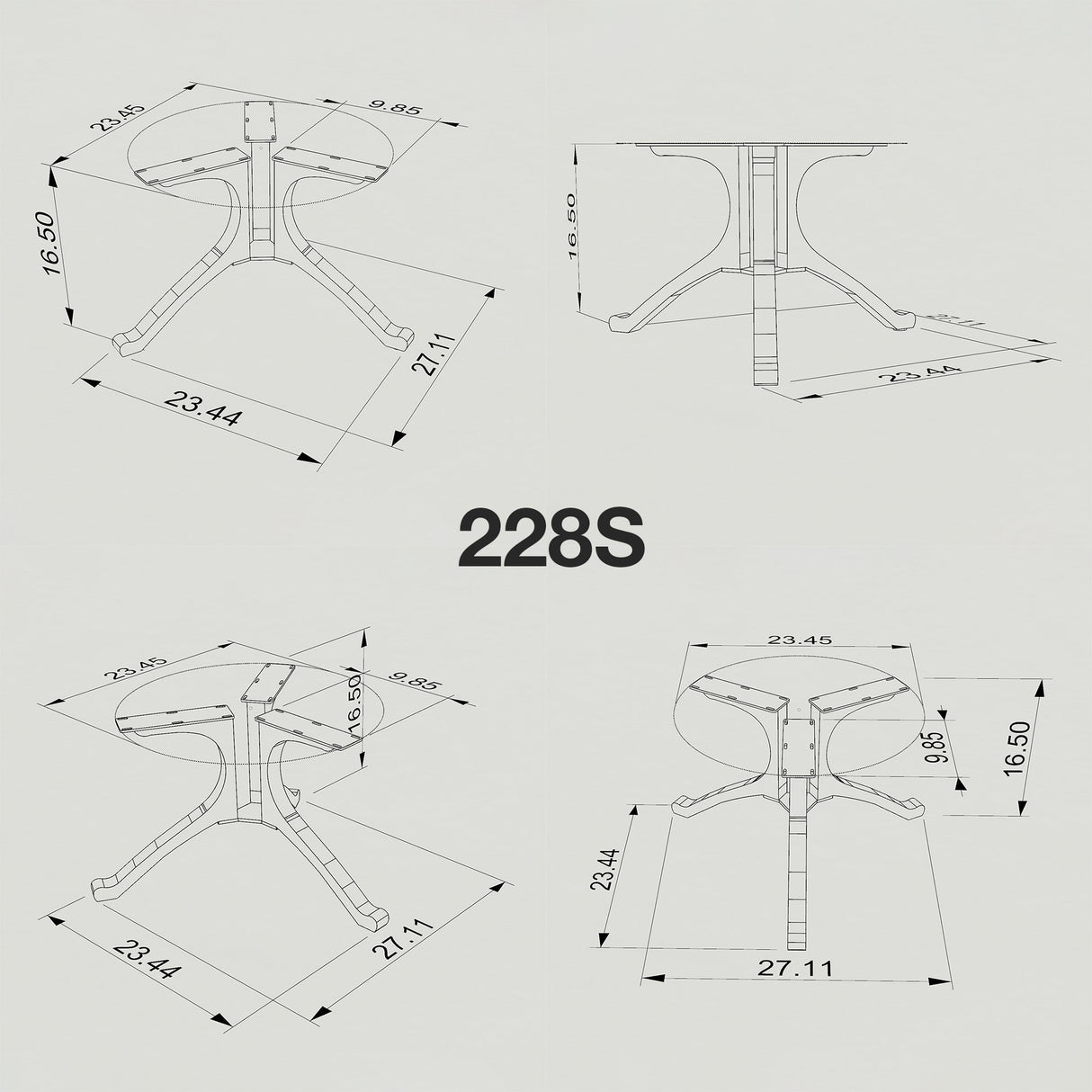 Metal Coffee Table Base 228 Wishbone 16" | 16.5" H – Mid-Century modern interlocking table base set available in a 3-piece or 4-piece configuration. Handcrafted from heavy-duty powder-coated steel in matte black, this metal coffee table base creates a geometric sturdy foundation (500 lbs capacity). A premium DIY steel table base engineered to support a heavy live-edge tabletop, round wood top, or marble slab in modern living rooms.