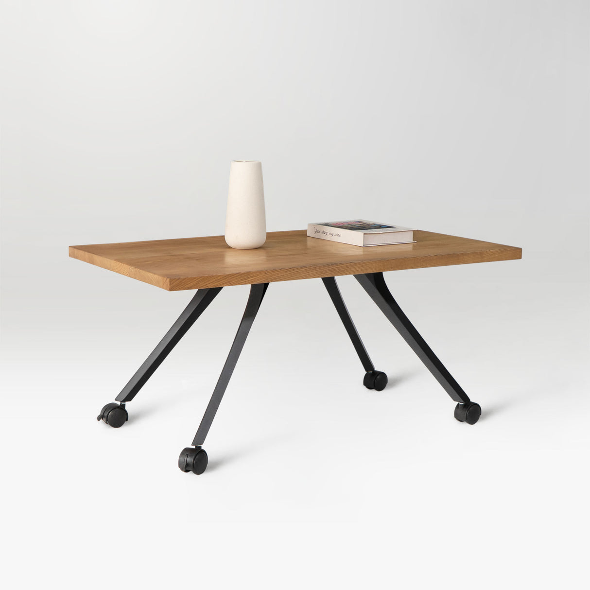 wooden table with black metal legs