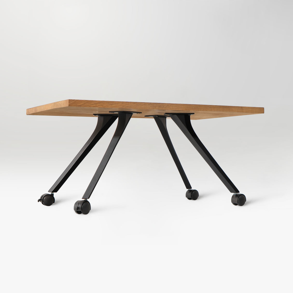 wooden table with black metal legs