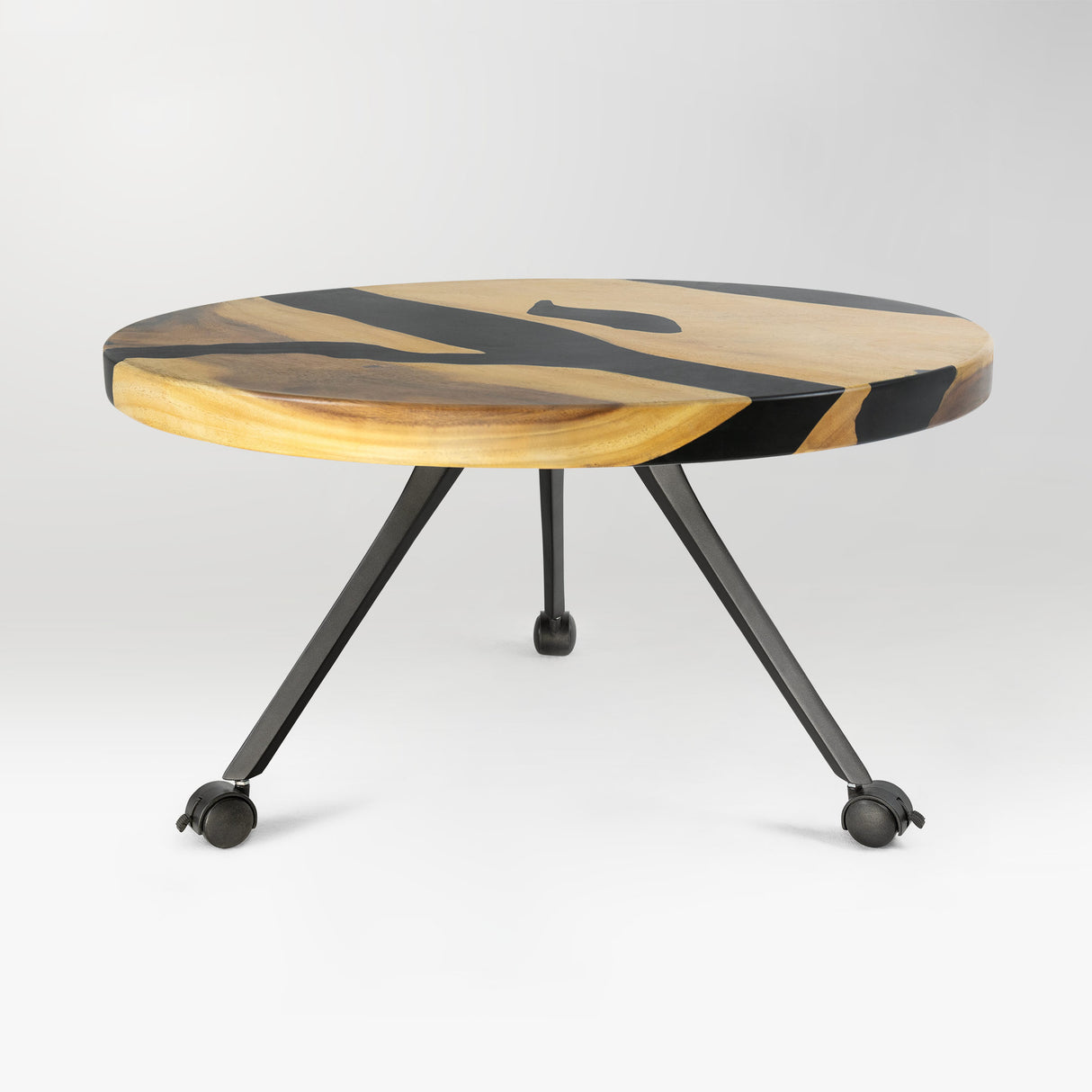 wooden table with black metal legs