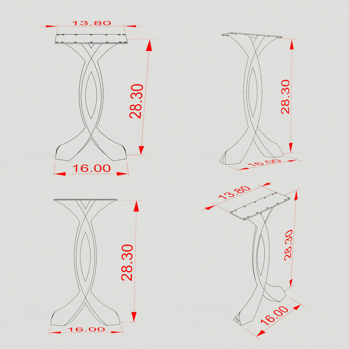 Metal Console Table Legs - 207 Curva - 16W, 28H inch - Set of 2 pcs metal table legs console table legs Furniture Legs counter table side table legs handmade furniture media console Wood entryway table flowyline design round counter height table