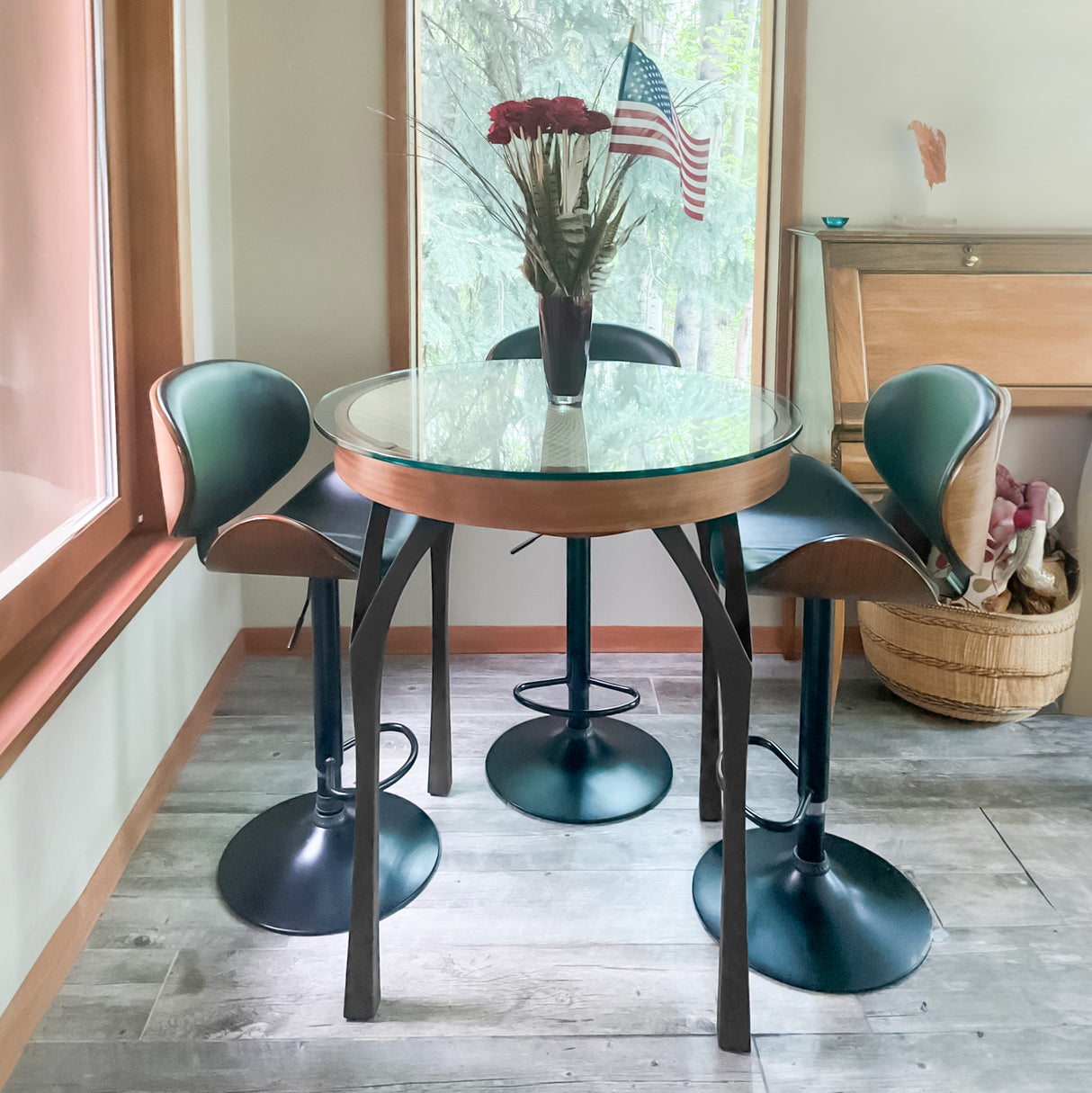 Counter table legs 40 inch height with functional design supporting reclaimed wood top in craft room