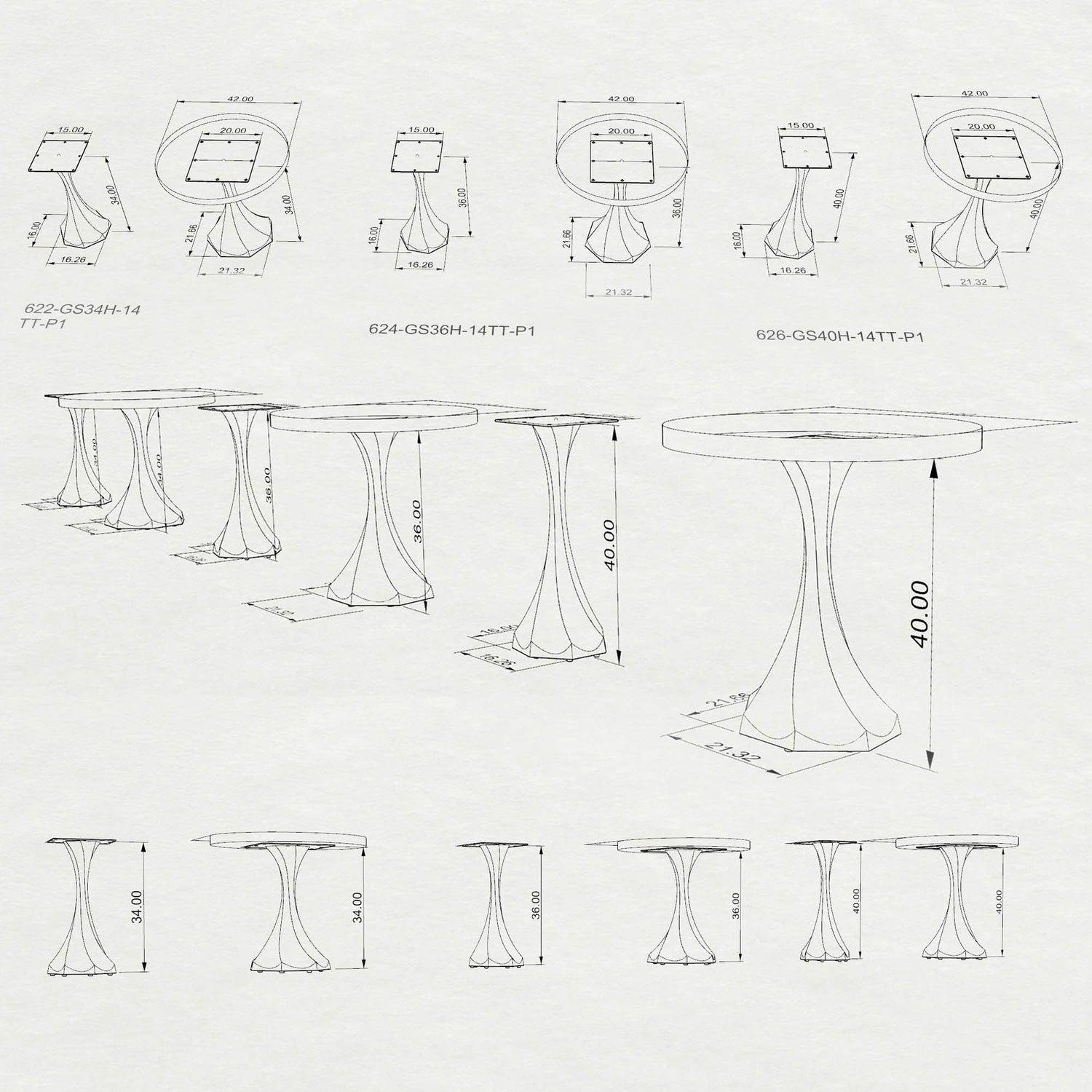 3D drawings of counter table base 622 623 Lithe mid century modern