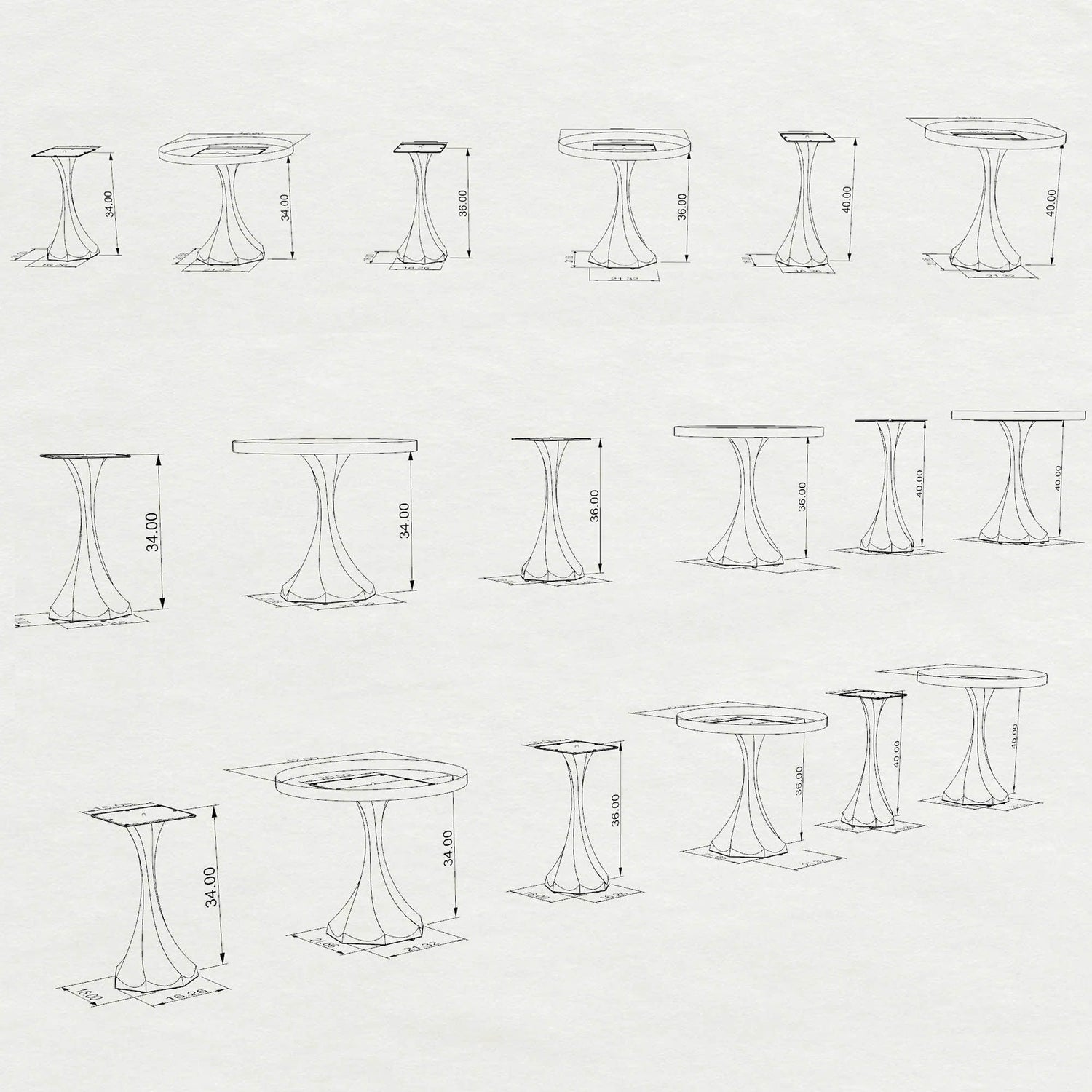 3D drawings of counter table base 622 623 Lithe