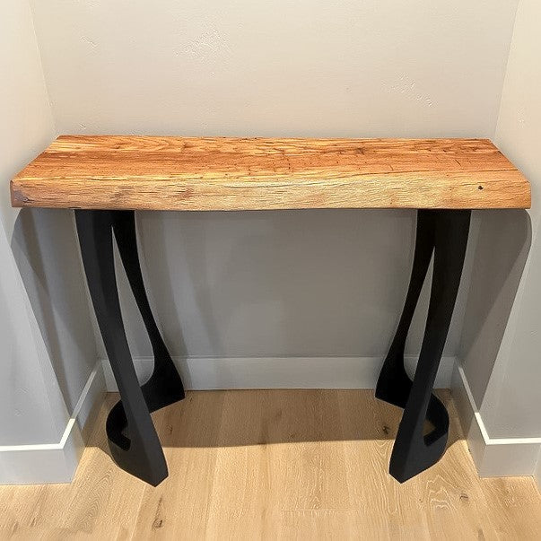 Counter table legs metal 34" H supporting glass countertop in contemporary kitchen workspace