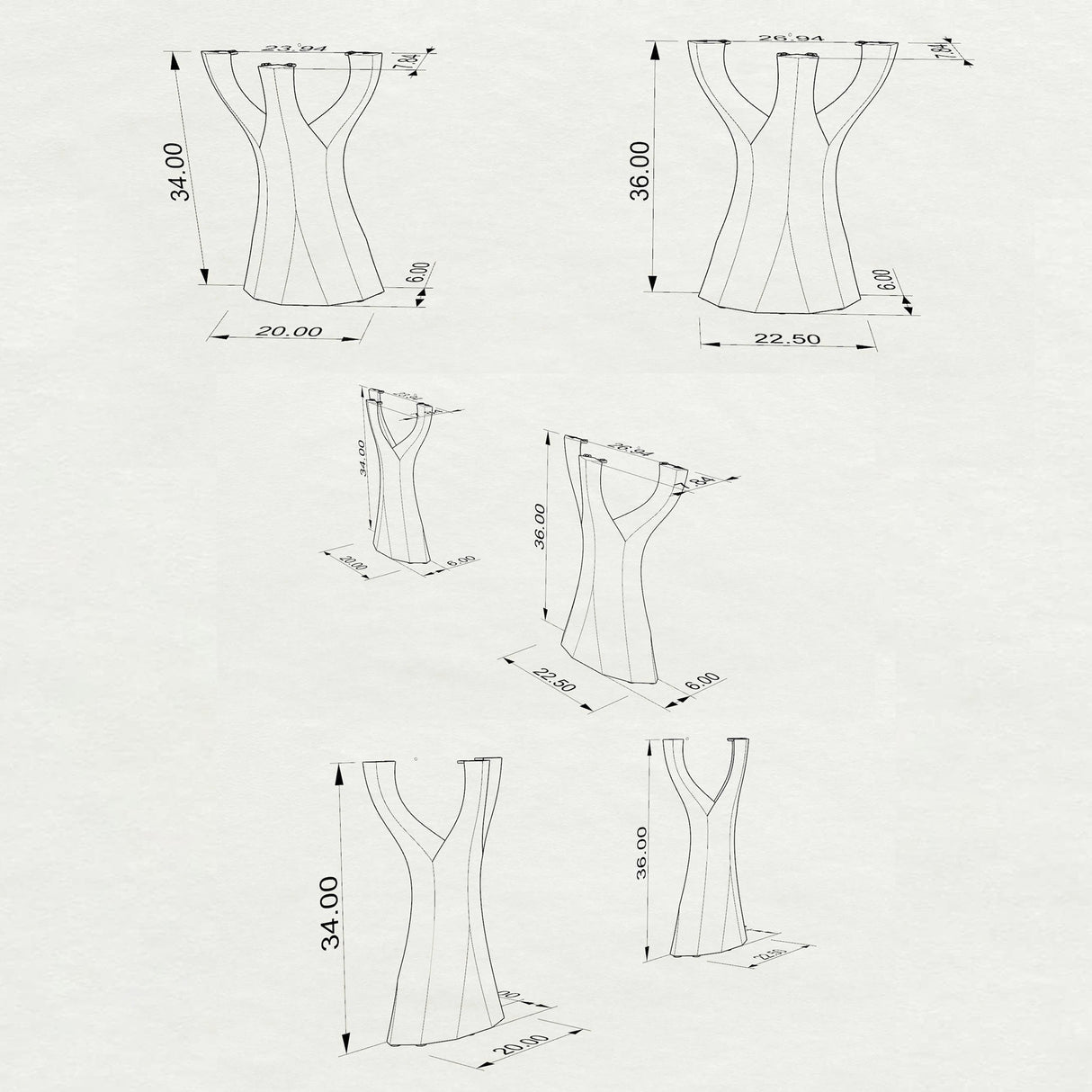 3D drawings of counter table legs 620 Ramo