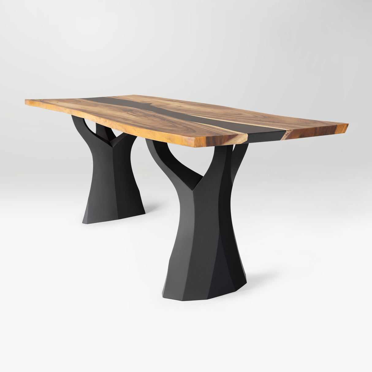 counter table with wooden top and black metal legs