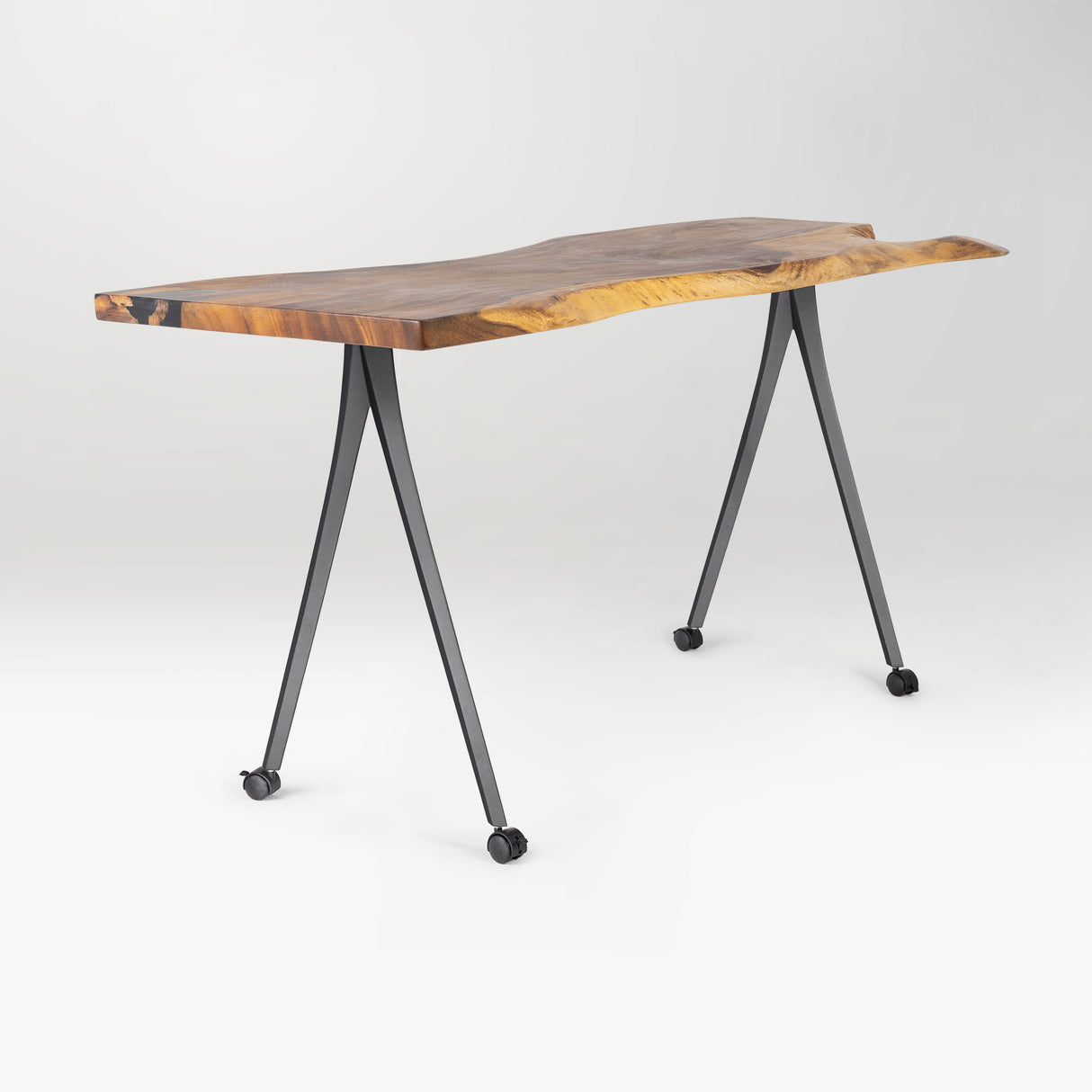 wooden table with black metal legs
