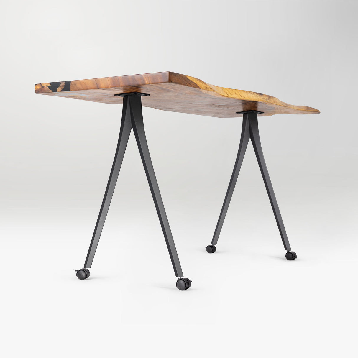 wooden table with black metal legs