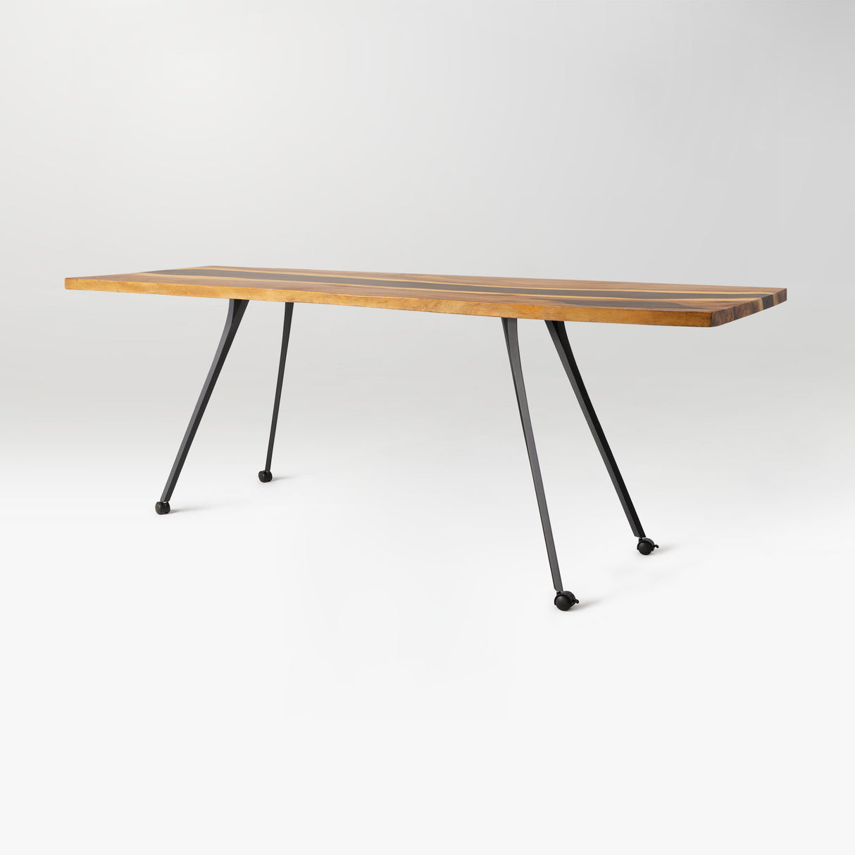 wooden table with black metal legs