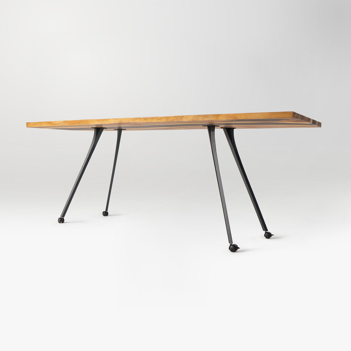 wooden table with black metal legs
