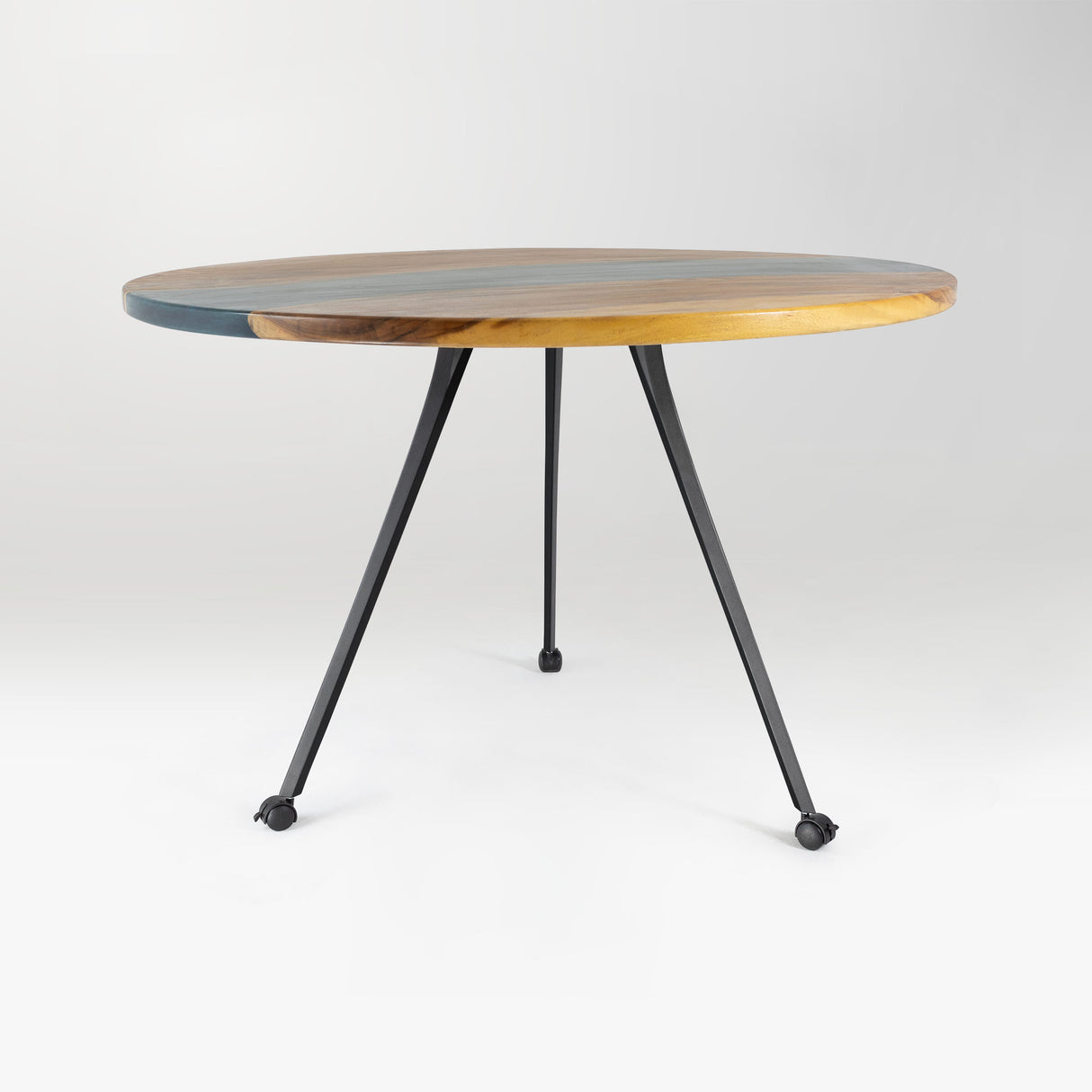 wooden table with black metal legs