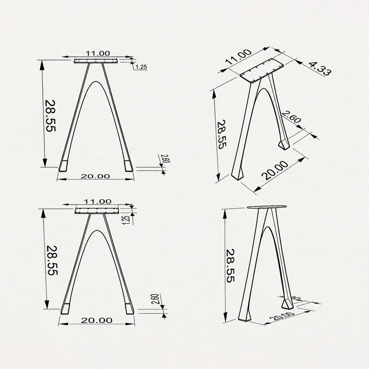 Metal Table Legs - 434 Arlo - 22W, 28H inch - Set of 2 pcs metal table legs furniture dining table kitchen and dining woodwork iron live edge wood sofa hallway table office desk flowyline design industrial & rustic style heavy duty; how to make desk legs; how to make legs for a desk; building desk legs; how to build desk legs; desk legs diy;