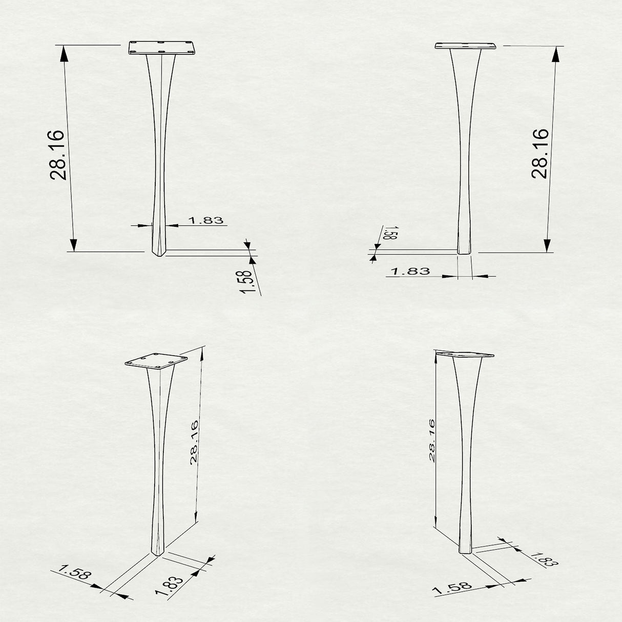 Metal Table Legs - 501 Snello - 2, 2, 28H inch - Set of 4 pcs metal table legs furniture kitchen and dining dining table mid century modern handmade furniture office desk industrial & rustic style heavy duty flowyline design