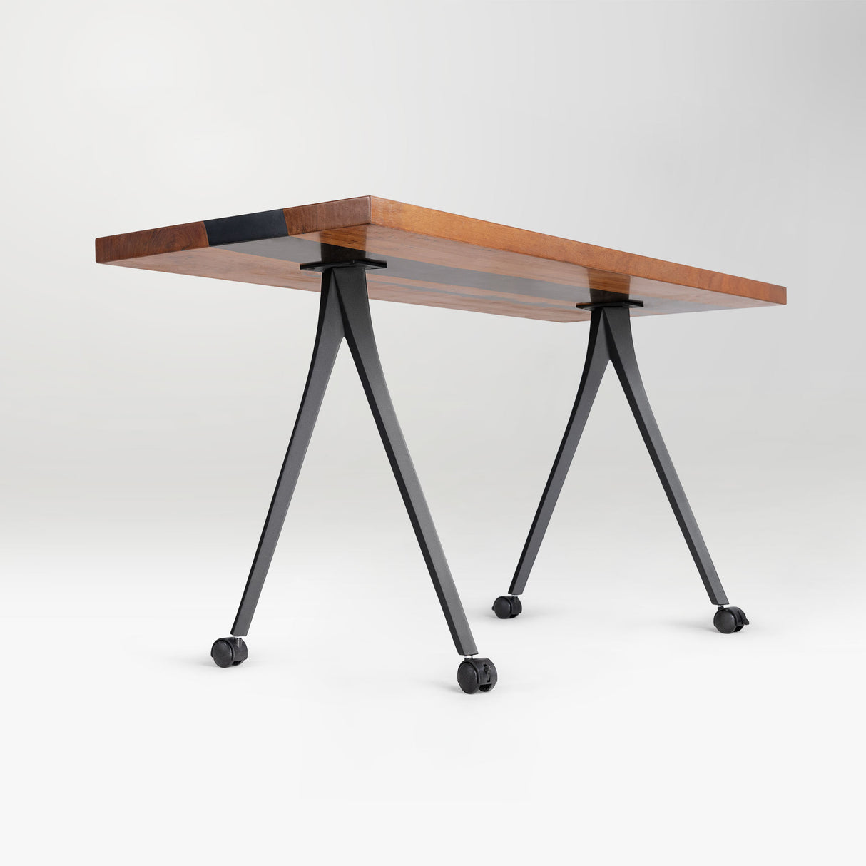 wooden table with black metal legs