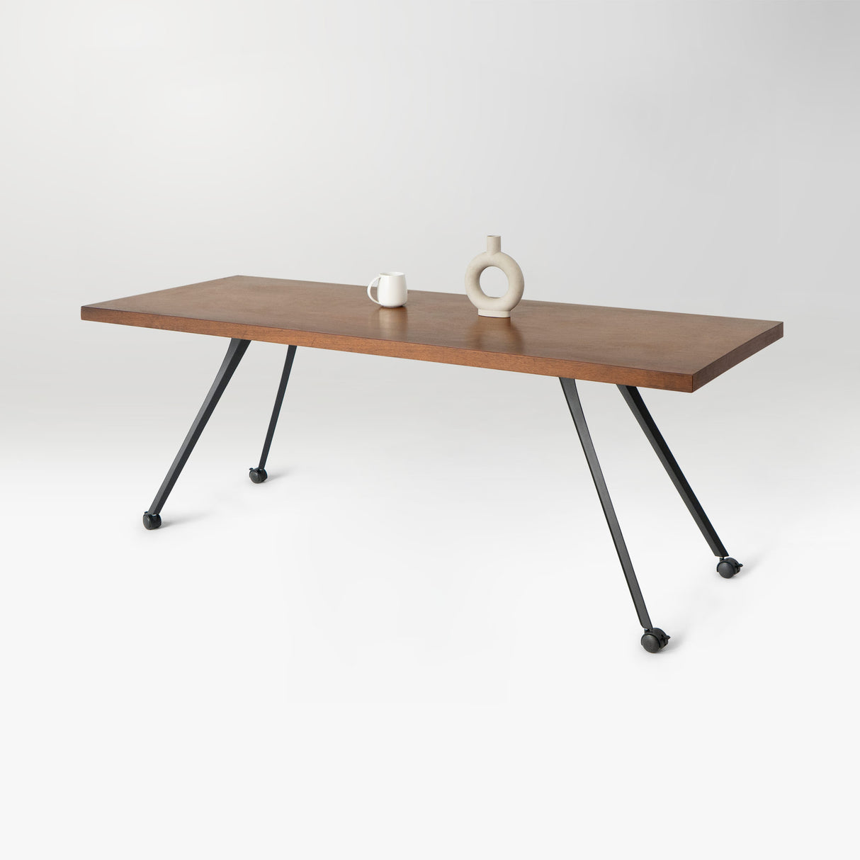 wooden table with black metal legs