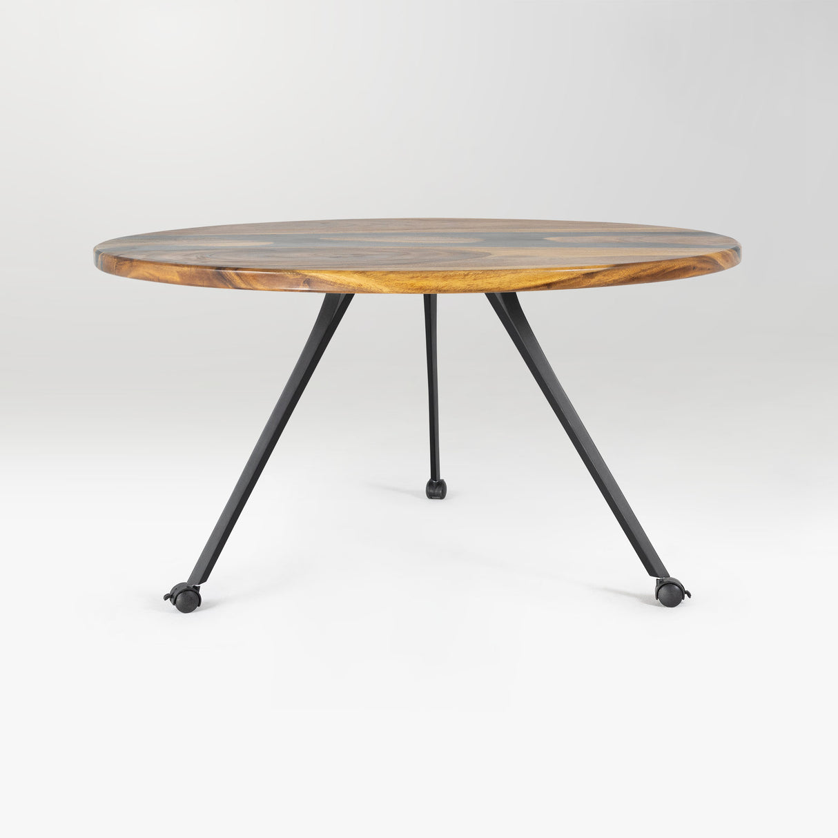 wooden table with black metal legs