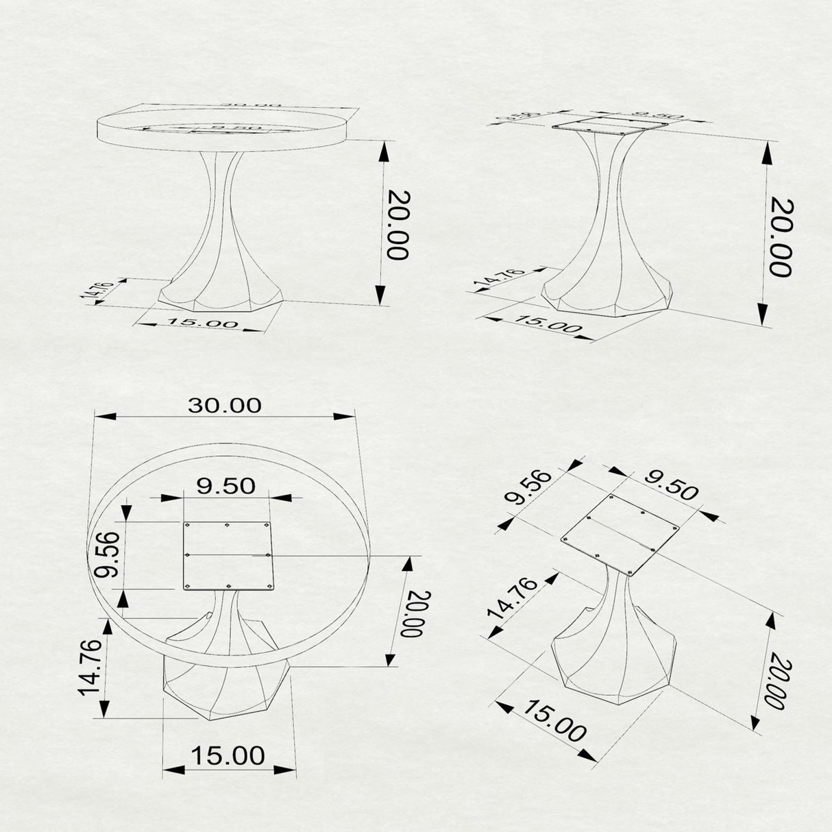 Black End Table Base 217 Lithe 20" H – minimalist single-piece pedestal base handcrafted from heavy-duty powder-coated steel in matte black. This metal side table base features a unique hollow design for gravel-filling to maximize stability and a sturdy foundation (600 lbs capacity; 15"L x 14.8"W). A premium DIY steel table base engineered to support a heavy live-edge tabletop, marble slab, or concrete top for nightstands and end tables.
