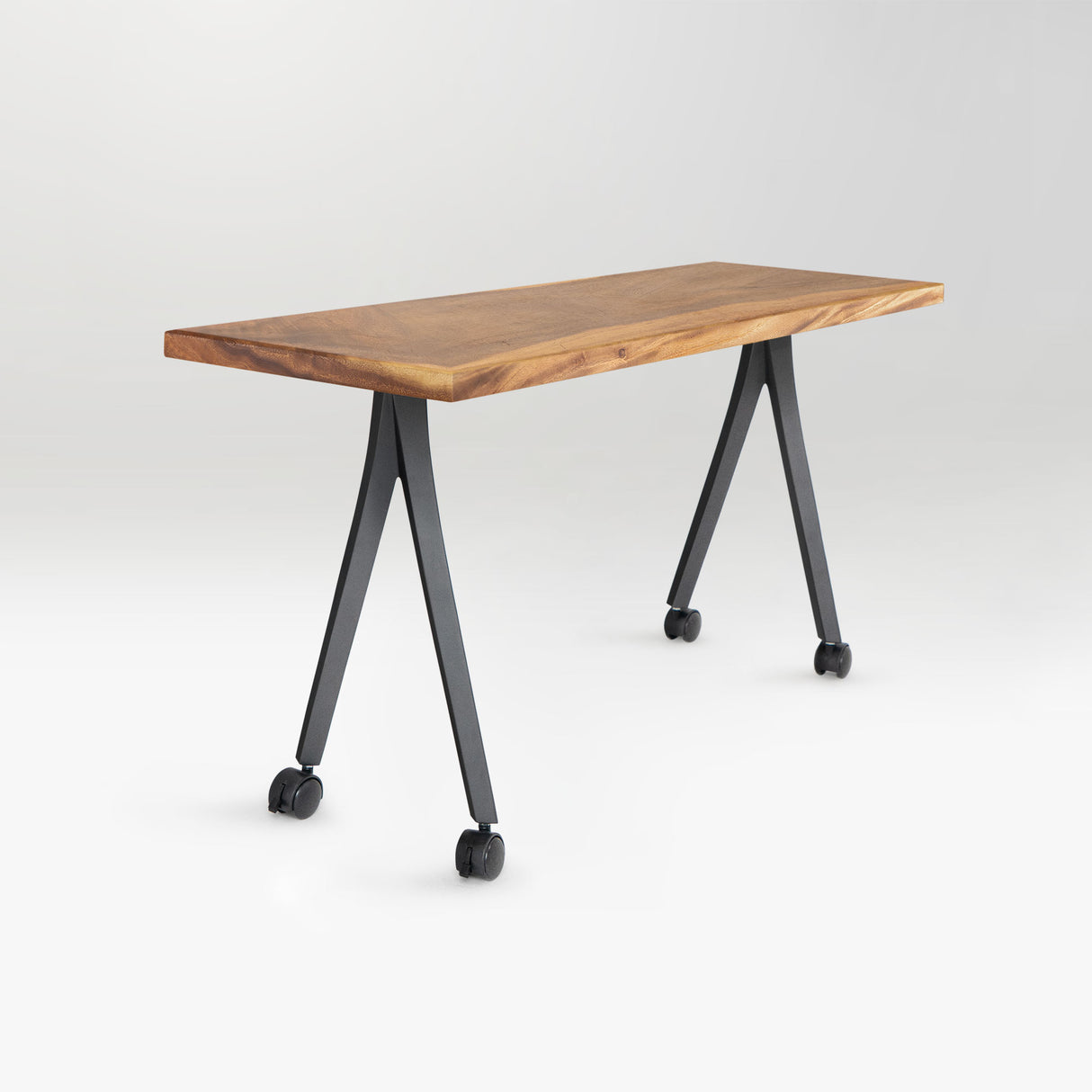 wooden table with black metal legs