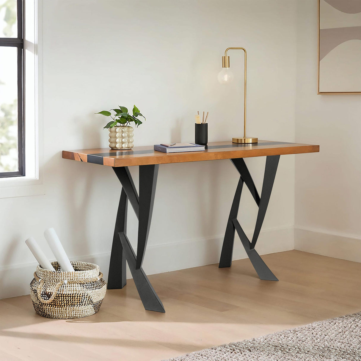 Metal Table Legs - 447 Draco - 25W, 28H inch - Set of 2 pcs metal table legs steel furniture dining table flowyline design steel table base handmade furniture farmhouse dining cast iron entryway table industrial & rustic style heavy duty flowyline design