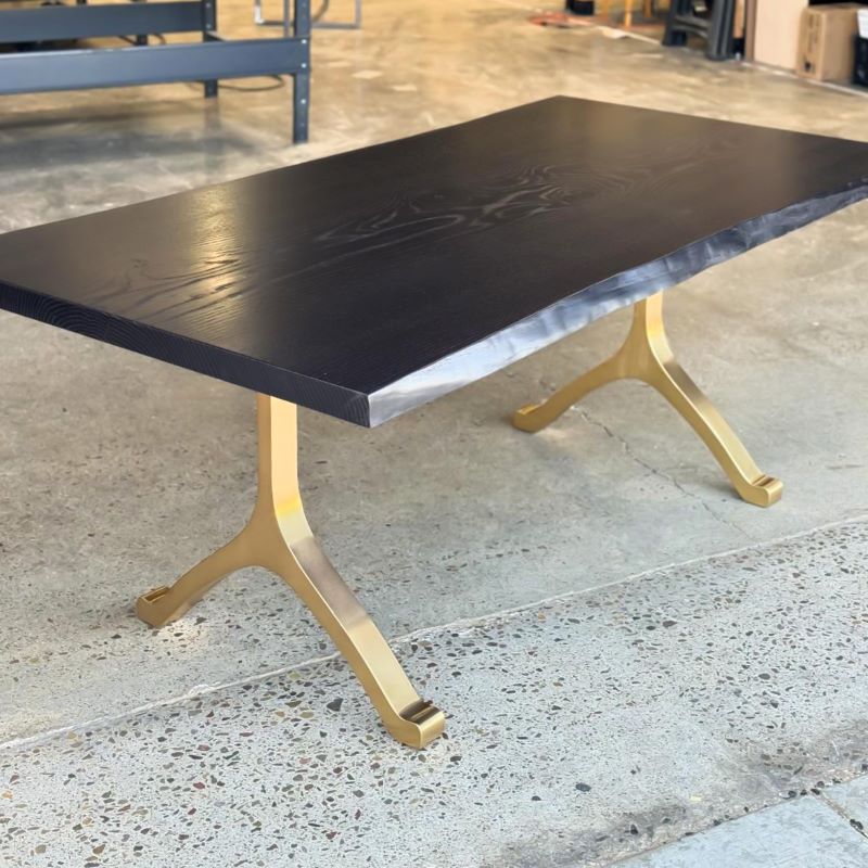 Gold Brass Table Legs - 430 Wishbone - 28W, 28H inch - Set of 2 pcs metal table legs furniture brass table dining table steel kitchen and dining flowyline design handmade furniture modern desk industrial & rustic style heavy duty sofa table legs