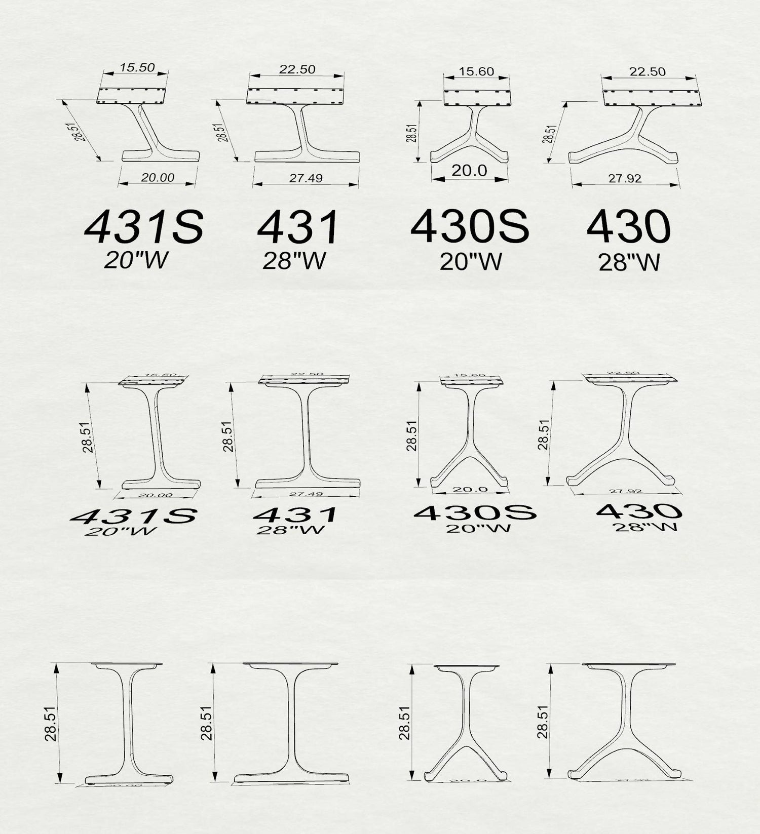 Gold Brass Table Legs - 431 Wineglass - 27W, 28H inch - Set of 2 pcs metal table legs desk legs flowyline design kitchen table dining table furniture standing desk legs modern desk office industrial & rustic style heavy duty