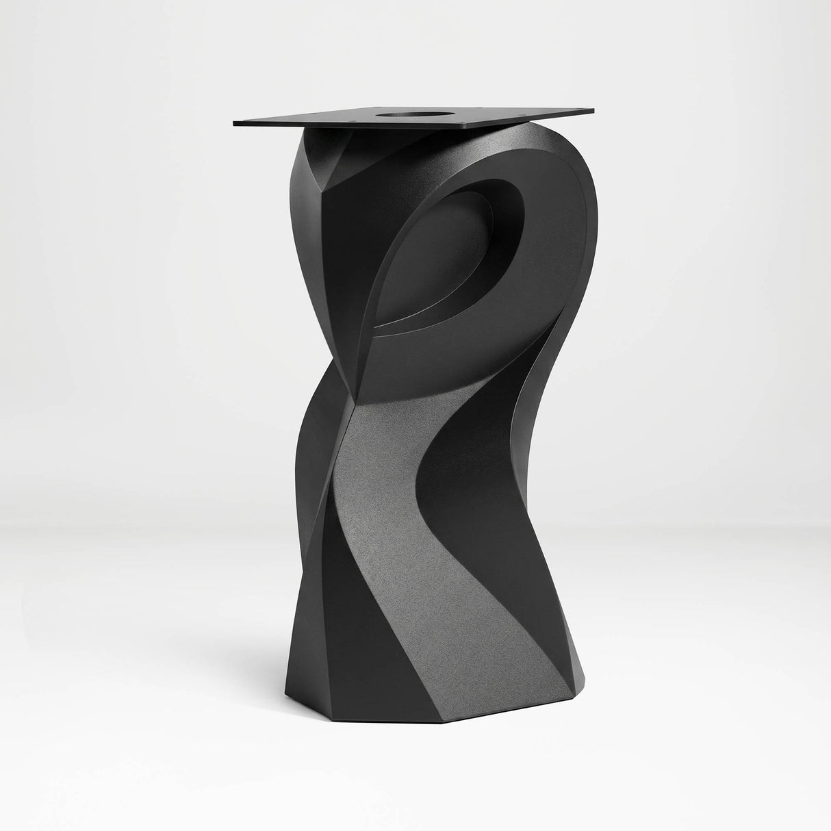 Metal Table Base 801 Owra 28.5" H – heavy-duty pedestal base featuring a sculptural owl-inspired silhouette in matte black powder-coated steel. This high-capacity metal base (1,000 lbs) provides a sturdy foundation specifically designed to support a heavy live-edge tabletop, thick marble slab, or glass top. A premium DIY steel table base and industrial furniture foundation that ensures steady support for custom dining room projects and professional commercial spaces.
