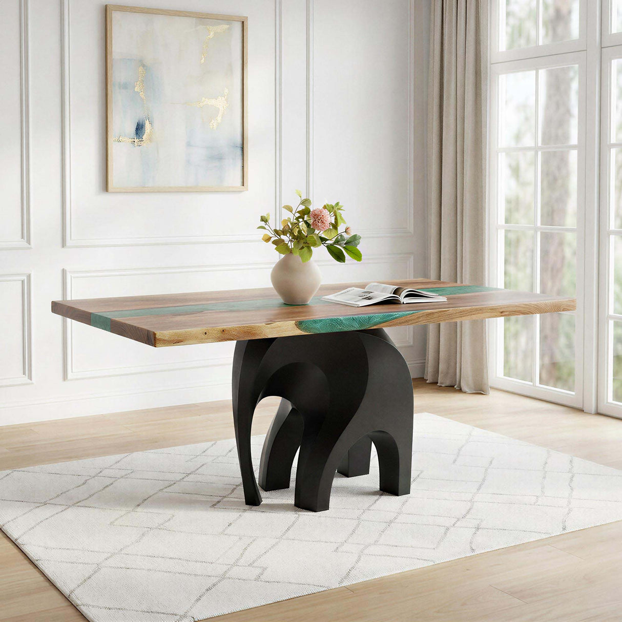 Metal Table Base 802 Elephas 28.5" H – elephant-inspired powder-coated steel base, ideal for custom dining tables or statement pieces. Biomorphic design suits modern and minimalist spaces, supporting wood, glass, or stone tops - interior