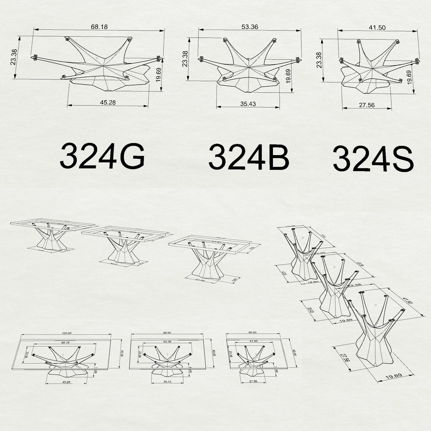 Table Base 324 Kruna 28H for Woodworking, Live Edge Top; dining table base only; dining table base; table base only; modern dining table base;