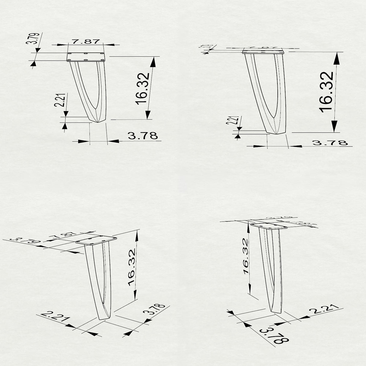 Metal Bench Base 123 Udo 16.3" H – minimalist architectural table base set (4 pieces) handcrafted from heavy-duty powder-coated steel in matte black. This sleek metal bench base features a unique branch-inspired silhouette and a sturdy foundation (500 lbs capacity; 3.8"L x 2.2"W). A premium DIY steel bench base and low furniture foundation specifically engineered with wide pre-drilled mounting plates to support a heavy live-edge tabletop, wood bench top, or entryway seat.