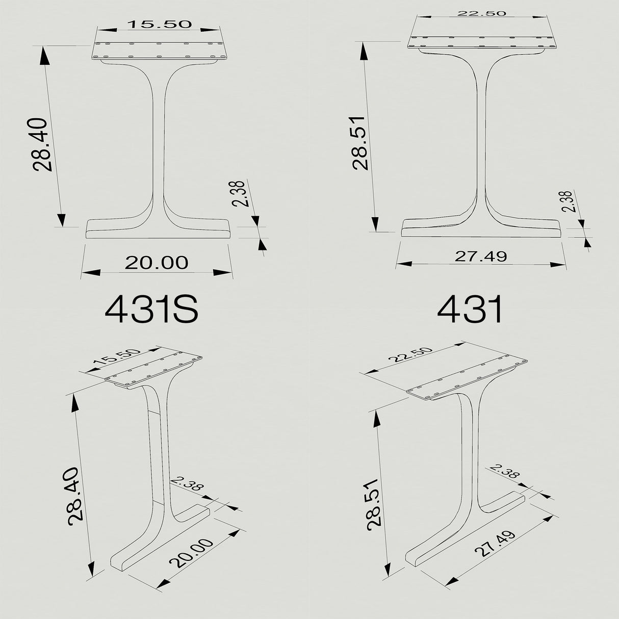 Gold Brass Table Legs - 431 Wineglass - 27W, 28H inch - Set of 2 pcs metal table legs desk legs flowyline design kitchen table dining table furniture standing desk legs modern desk office industrial & rustic style heavy duty