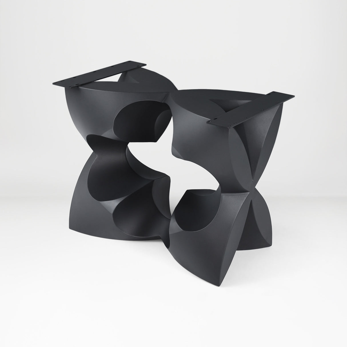 Metal Table Base 344 Chloris Petal 28.5" H – flower-inspired pedestal base handcrafted from heavy-duty powder-coated steel in matte black. This heavy-duty sculptural metal base features an elongated botanical petal silhouette and a sturdy foundation (1,000 lbs capacity; 34"L x 18"W). A premium DIY steel table base and modern furniture foundation specifically engineered to support a heavy live-edge tabletop, rectangular wood top, or marble slab in dining rooms.