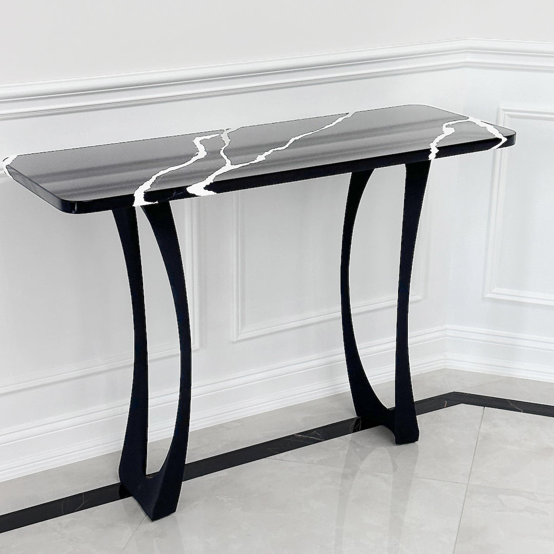 Front view of 603 Cleo 34.3" H counter metal table legs with stone table top