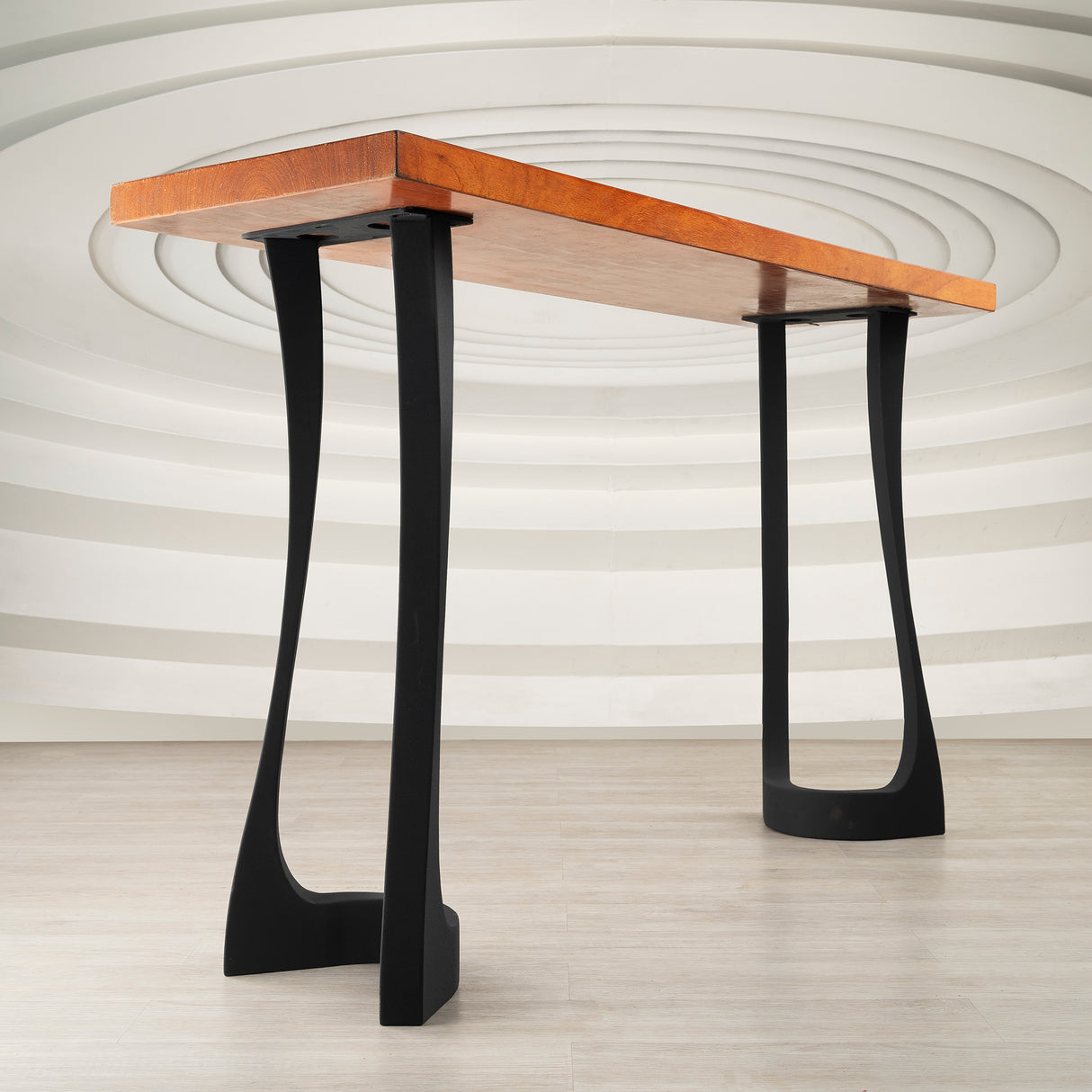 Pair of counter table legs metal 34 inch height supporting wooden countertop in modern kitchen island