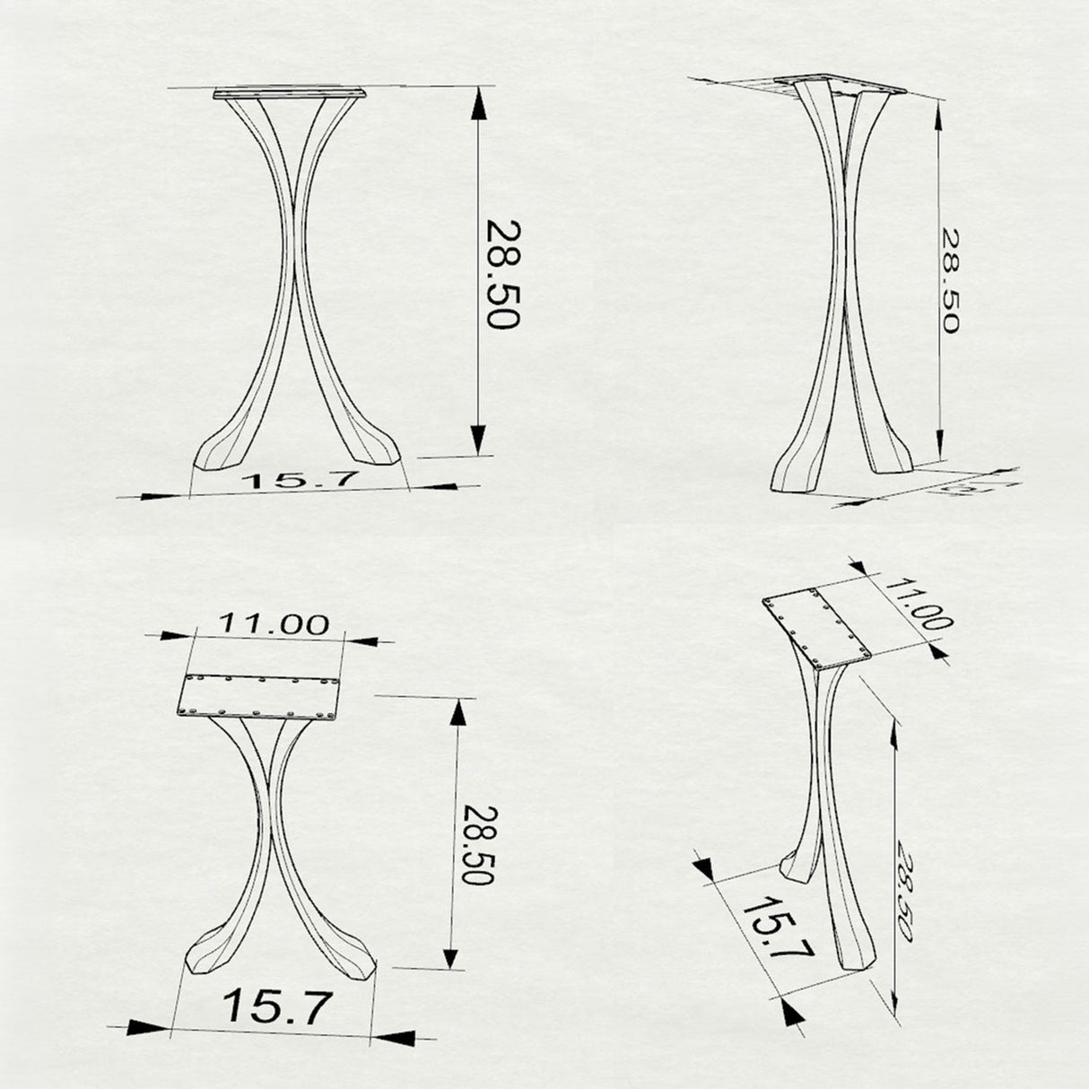 Metal Console Table Legs - 209 Xeni - 15W, 28H inch - Set of 2 pcs metal table legs dining table side table legs counter table console table sofa table legs iron table legs live edge table legs modern desk entryway table flowyline design round counter height table bar table